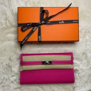 ❌SOLD❌Hermes Kelly Long Wallet Money Holder Rose Tyrien Pink Palladium Hardware